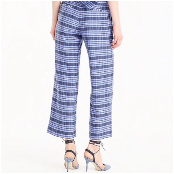 J. Crew Collection Plaid Cropped Silk Pants Size 2 - Picture 2 of 7